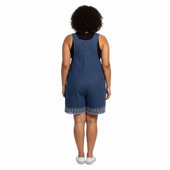 Plus Size Denim Embroidered Dress Romper 3X - Picture 2 of 8